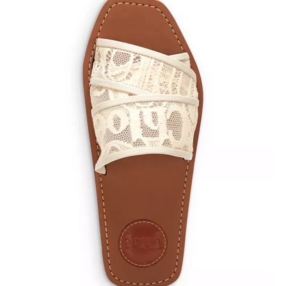 Chloe Woody Square Toe Lace Logo Slide Sandals - Picture 4 of 7